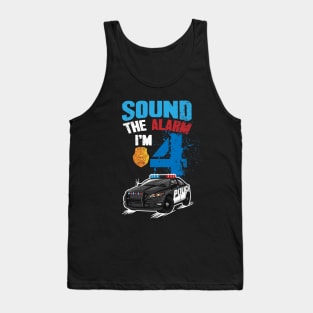 Kids Police Car 4th Birthday Gift Boy Sound The Alarm I'm 4 Tank Top